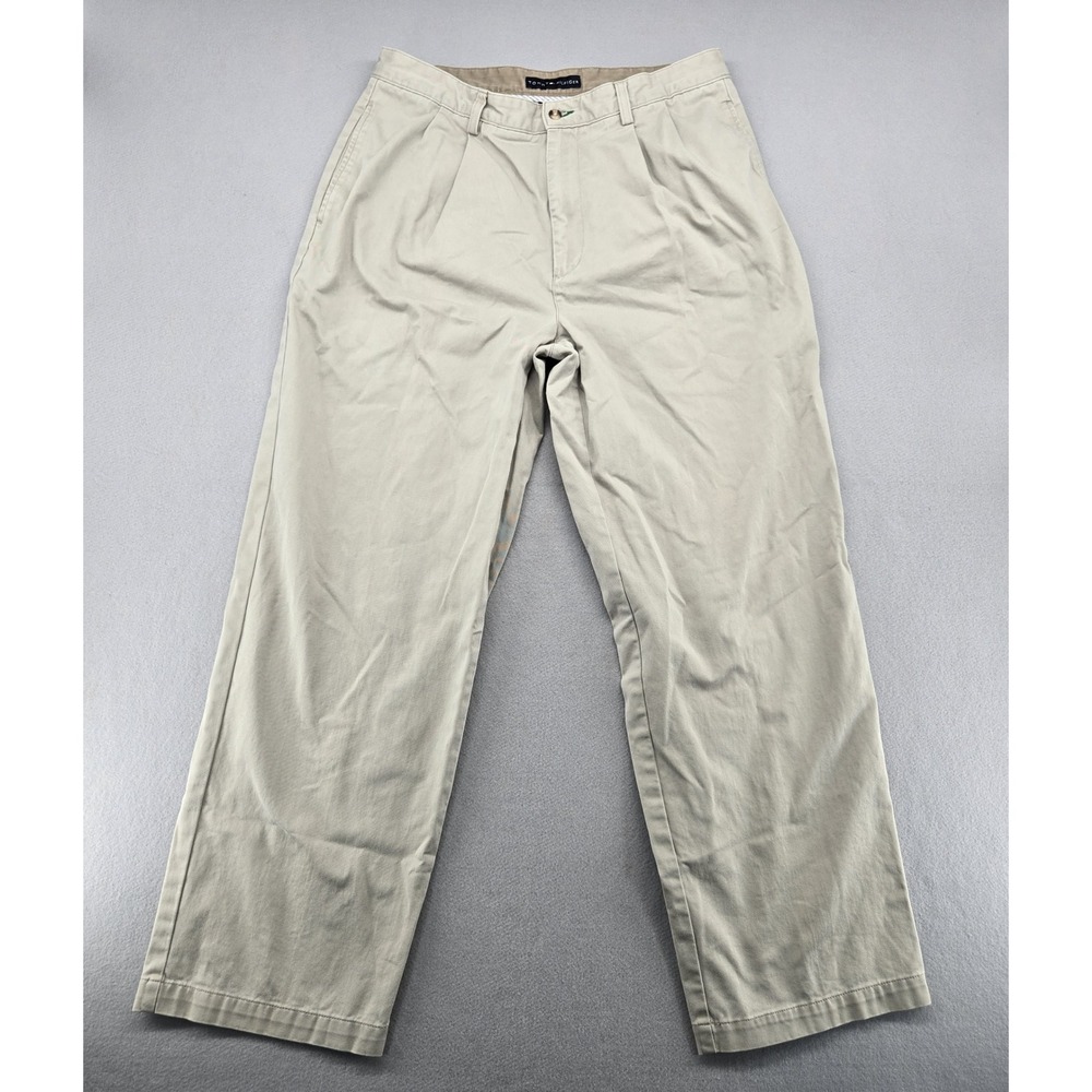 Tommy Hilfiger Vintage 90s Pleated Chinos 36x32 Fit 34.5x30 Khaki Slacks Relaxed